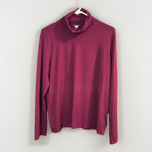 EILEEN FISHER Top Womens Sz XL Stretch Rayon Jersey Turtleneck Burgundy/Wine USA - Picture 1 of 6